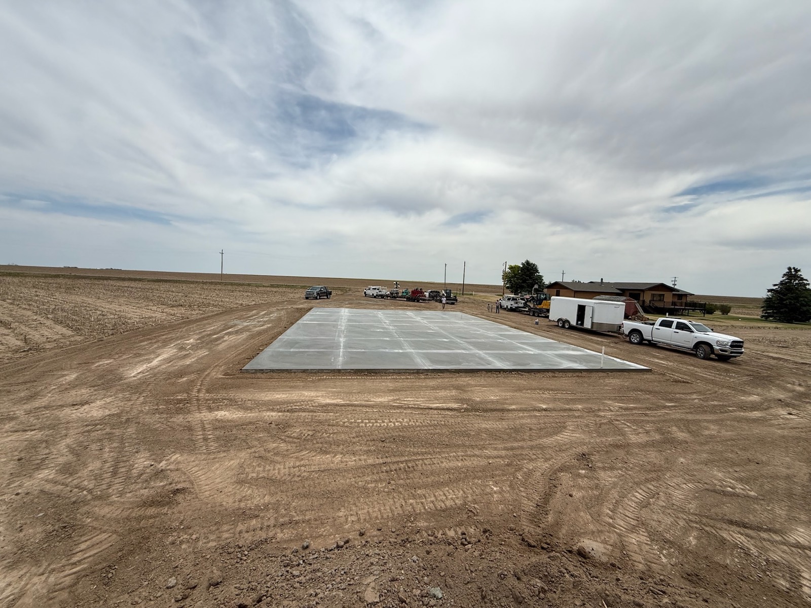 Concrete building pad on a farm site